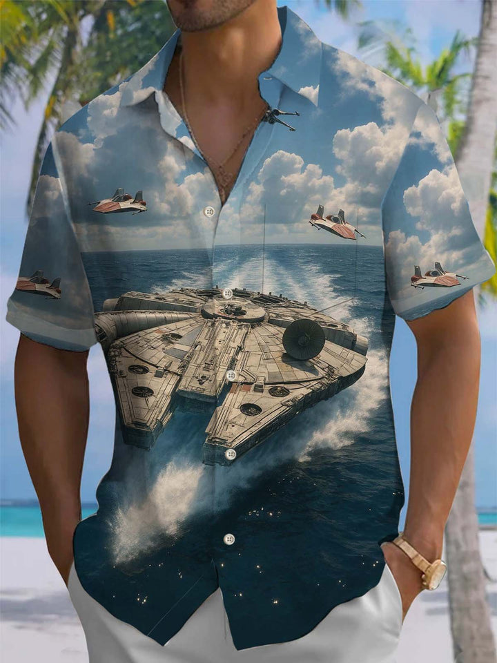 Alohadaddy® Casual Spaceship Fighter Print Art Pocket Stretch Men&