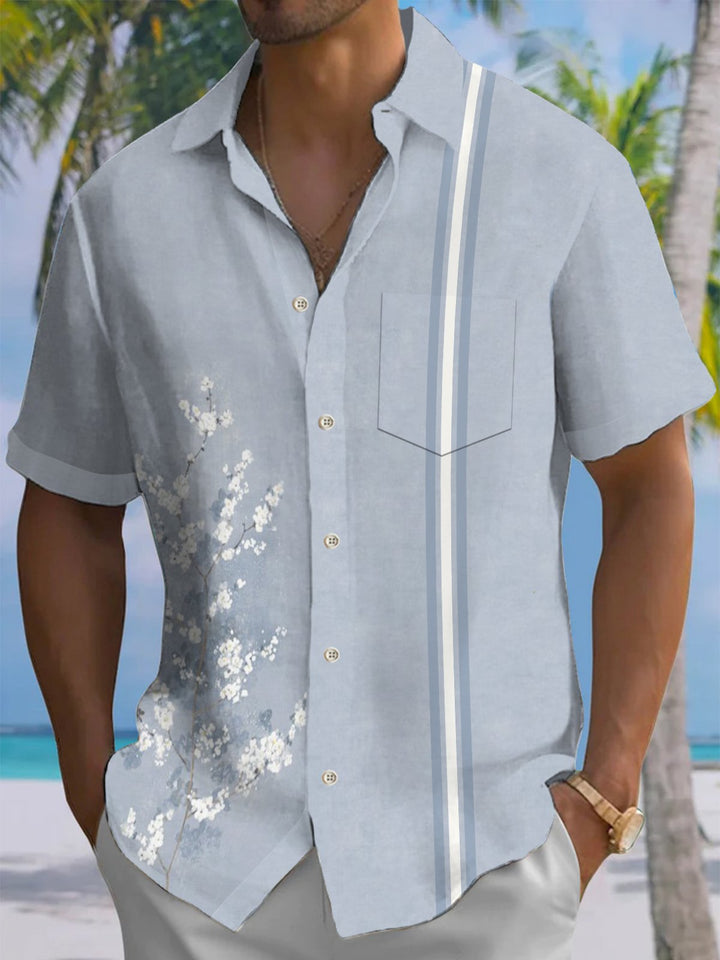 Alohadaddy® Casual Stripe Flower Print Art Elastic Pocket Button Men&