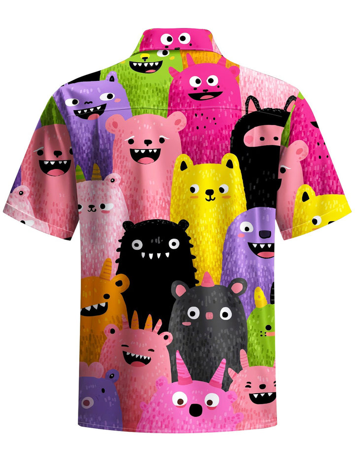 Alohadaddy® Casual Cartoon Cat Print Art Chest Pocket Men Short Sleeve Shirt Big &amp; Tall
