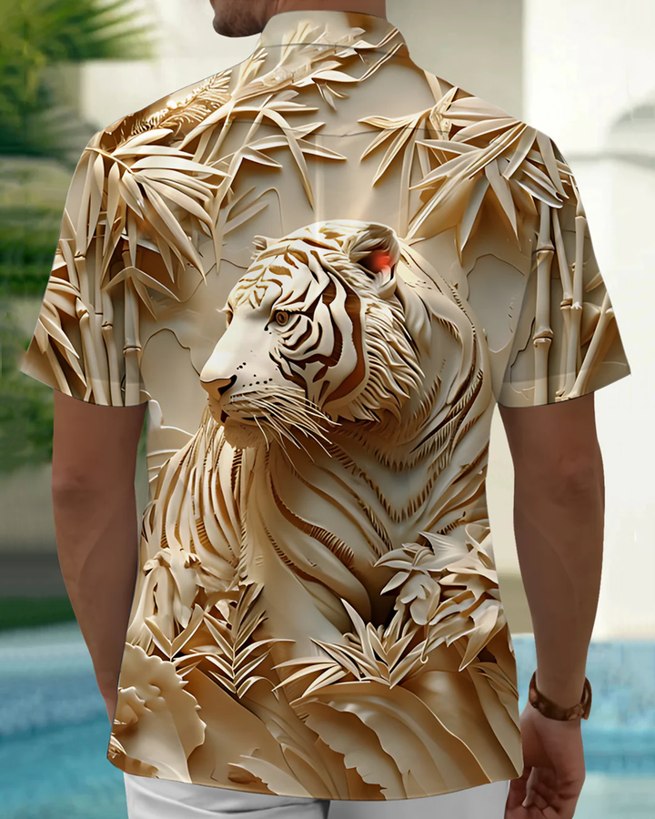 Alohadaddy® Casual Embossed Tiger Print Pocket Button Men&