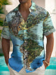 Alohadaddy Hawaii Map Print Men's Button Pocket Short Sleeve Shirt