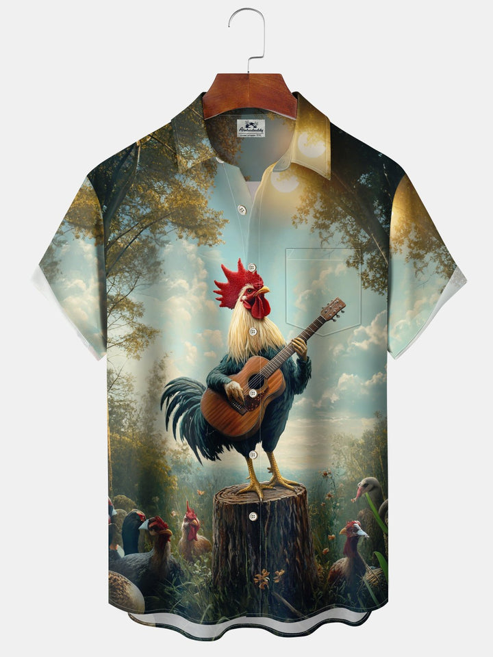 Alohadaddy® Vintage Rooster Guitar Print Art Pocket Stretch Men&