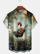 Alohadaddy® Vintage Rooster Guitar Print Art Pocket Stretch Men's Short Sleeve Shirt Big & Tall