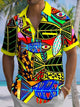 Alohadaddy® Casual Graffiti Contrast Color Print Chest Pocket Men's Short Sleeve Shirt Big & Tall