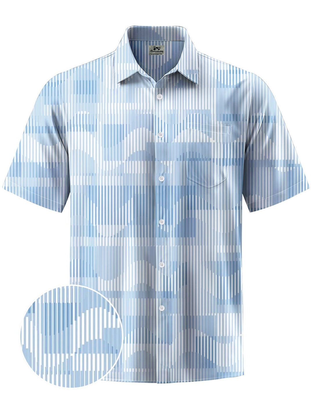 Alohadaddy® Casual Stripe Geometric Art Print Chest Pocket Men&