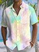 Alohadaddy® Hawaiian Stripe Smudge Art Print Chest Pocket Men's Short Sleeve Shirt Big & Tall