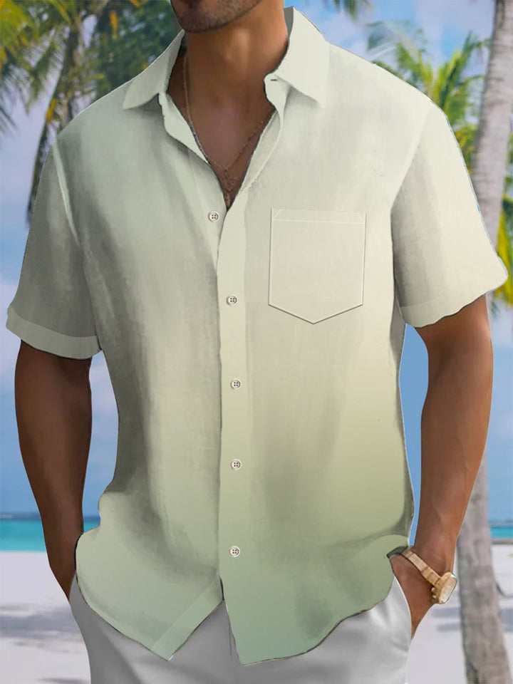 Alohadaddy® Casual Basics Gradient Color Print Art Chest Pocket Men Short Sleeve Shirt Big &amp; Tall