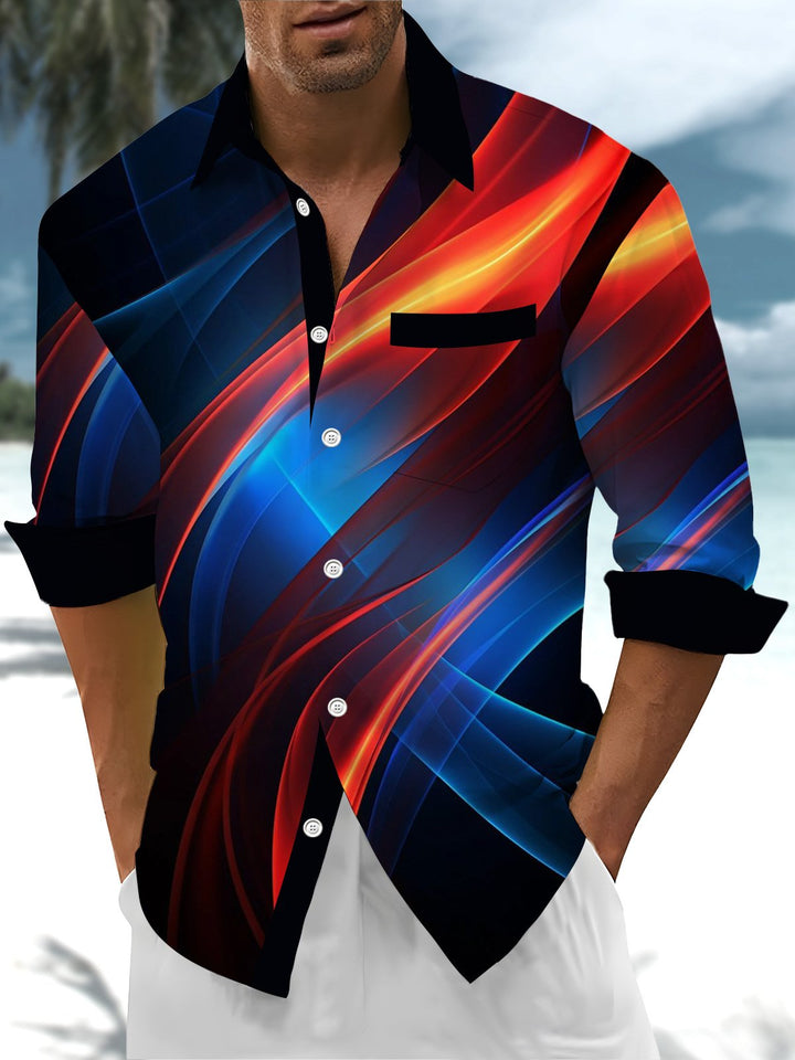 Alohadaddy® Casual Abstract Contrast Art Print Chest Pocket Mens Long Sleeve Shirt Big &amp; Tall