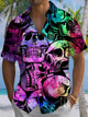 Alohadaddy® Halloween skull print with pockets and stretch for men's short-sleeved shirts, Big & Tall
