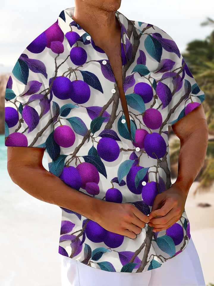 Alohadaddy® Hawaiian Flora Art Print Chest Pocket Stretch Men&