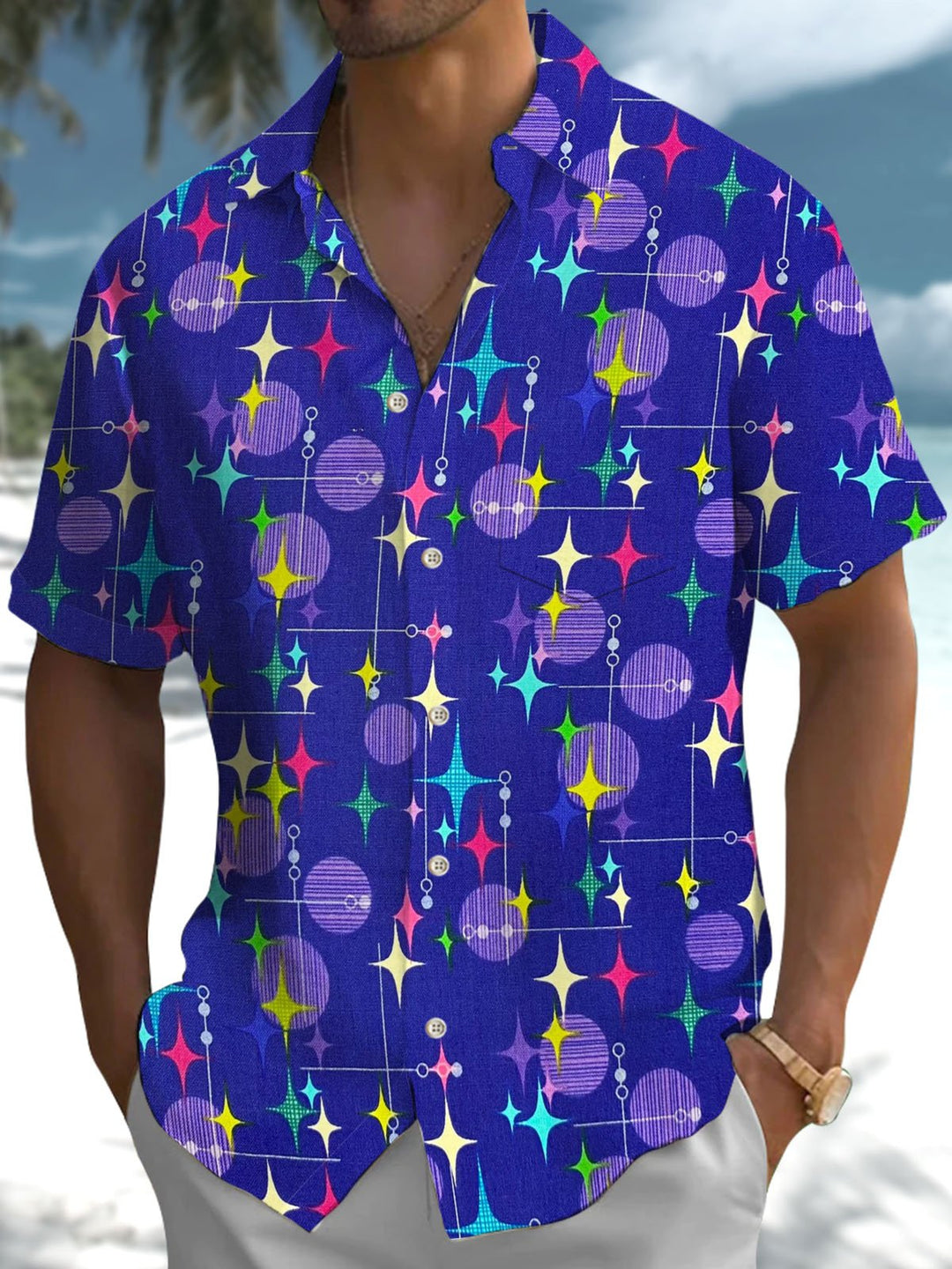 Alohadaddy® Casual Geometric Art Print Stretch Pocket Men&