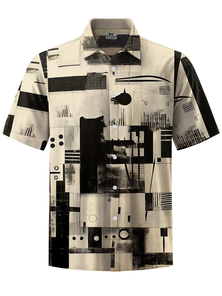 Alohadaddy® Retro Geometric Graffiti Print Stretch Pocket Button Men&