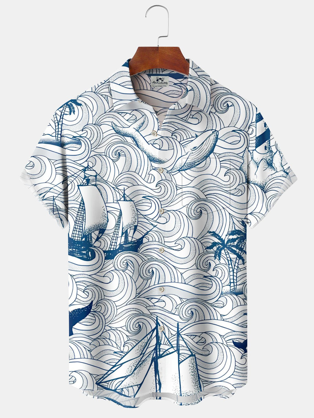Alohadaddy® Vintage Ukiyo-e Sailboat Print Pocket Stretch Men&
