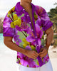 Alohadaddy® Vintage Floral Contrast Art Pocket Elastic Button Men's Short Sleeve Shirt Big & Tall