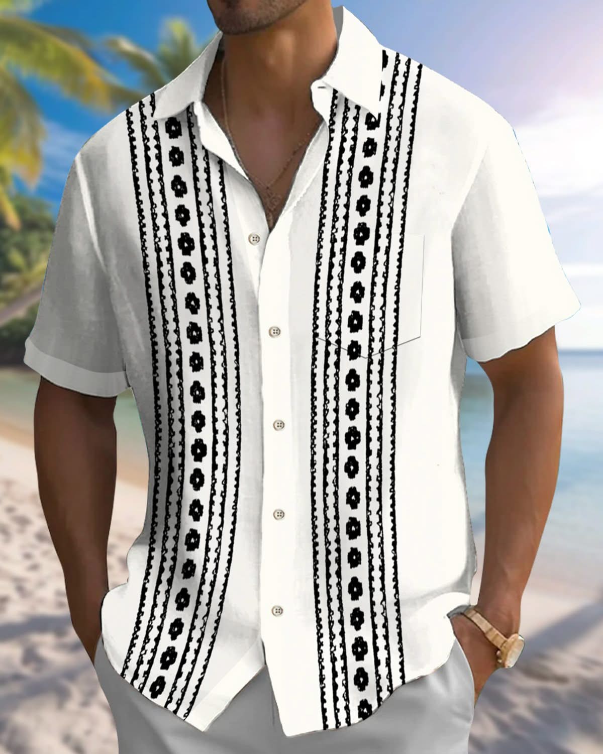 Alohadaddy® Casual Stripe Print Button Pocket Stretch Men's Short Sleeve Shirt Big & Tall