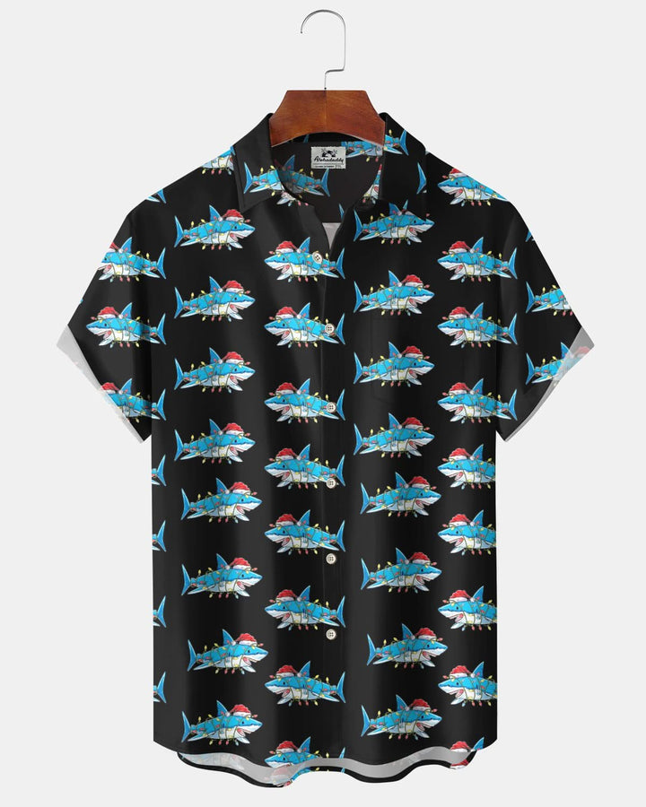 Alohadaddy® Christmas Shark Art Print Pocket Elastic Button Men&