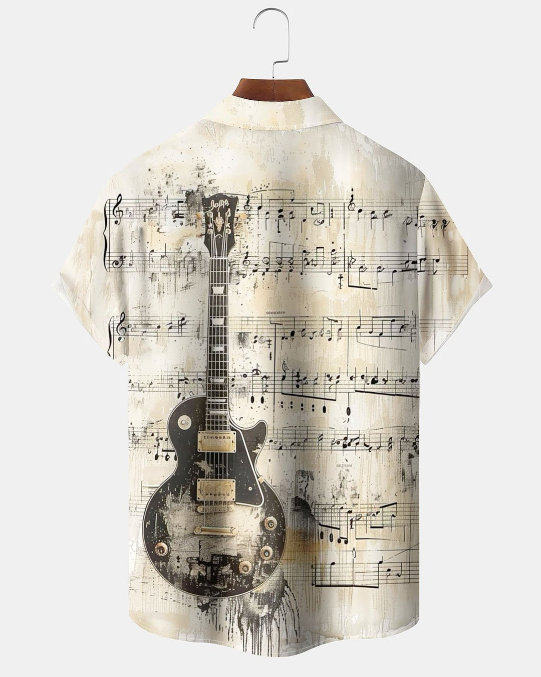 Alohadaddy® Casual Music Guitar Print Art Stretch Patch Pocket Button Men&