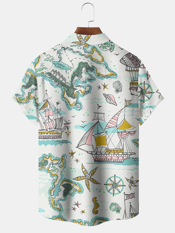 Alohadaddy Vintage Nautical Ship Travel Map Hawaiian Shirt