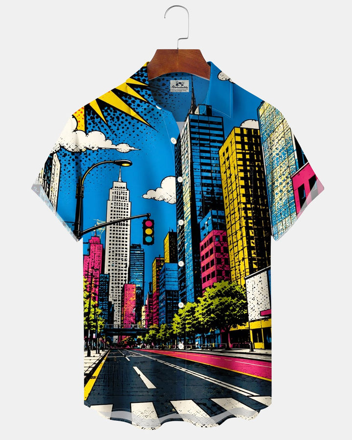 Alohadaddy® Casual Abstract Pop Art City Street Scene Print Men&