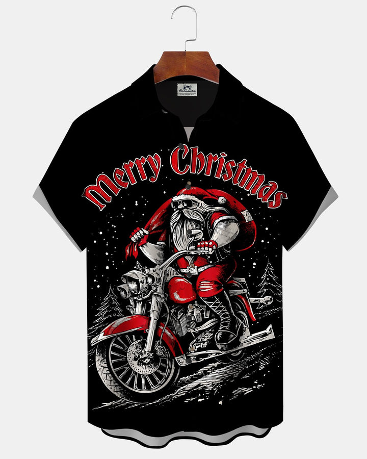 Alohadaddy® Holiday Christmas Santa Claus Motorcycle Print Men&