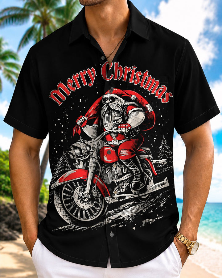Alohadaddy® Holiday Christmas Santa Claus Motorcycle Print Men&