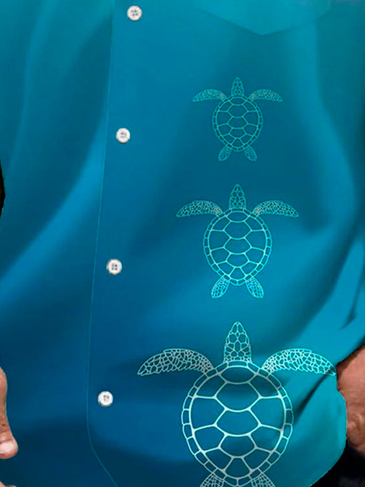 Camisa de manga corta con bolsillo abotonado y estampado digital 3D con degradado de tortuga marina hawaiana para hombre de Alohadaddy, talla grande y alta