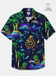 Alohadaddy Cotton Palm Tree Pineapple Art Print Moisture Wicking Chest Pocket Oversized Stretch Hawaiian Short Sleeve Shirt