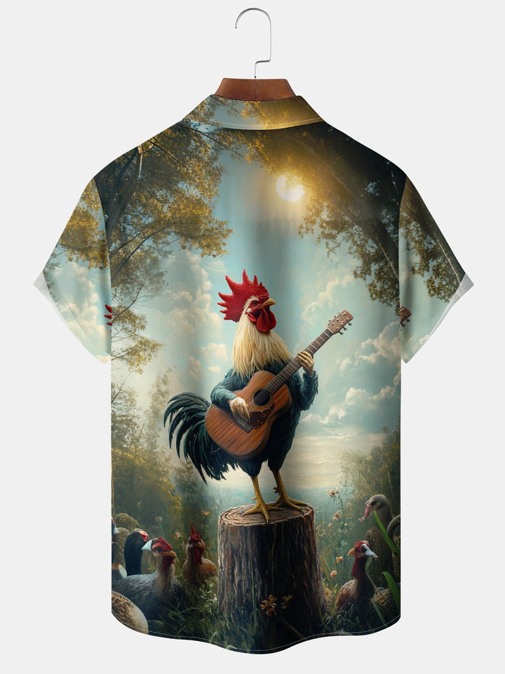 Alohadaddy® Vintage Rooster Guitar Print Art Pocket Stretch Men&