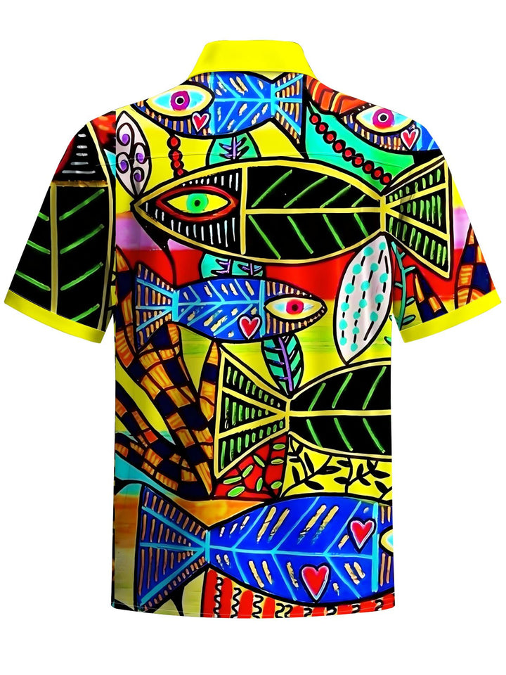 Alohadaddy® Casual Graffiti Contrast Color Print Chest Pocket Men&