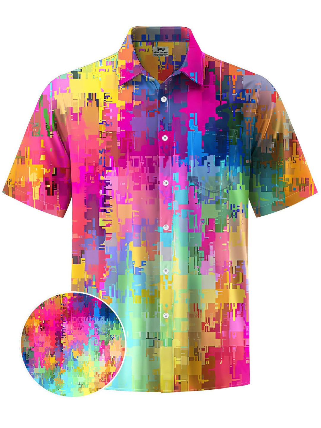 Alohadaddy® Casual Abstract Texture Art Print Chest Pocket Men Short Sleeve Shirt Big &amp; Tall