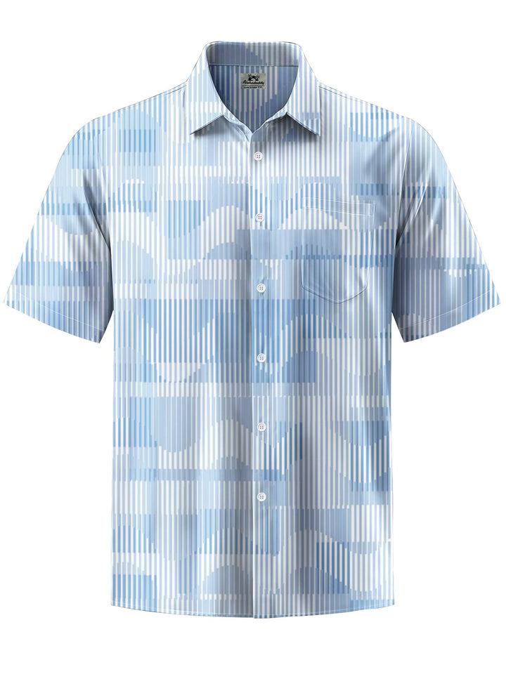 Alohadaddy® Casual Stripe Geometric Art Print Chest Pocket Men&