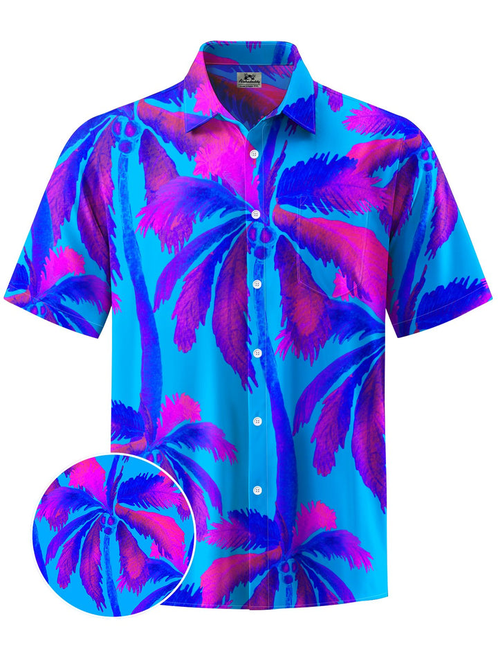 Alohadaddy® Hawaii Palm Tree Art Print Chest Pocket Moisture Wicking Men&