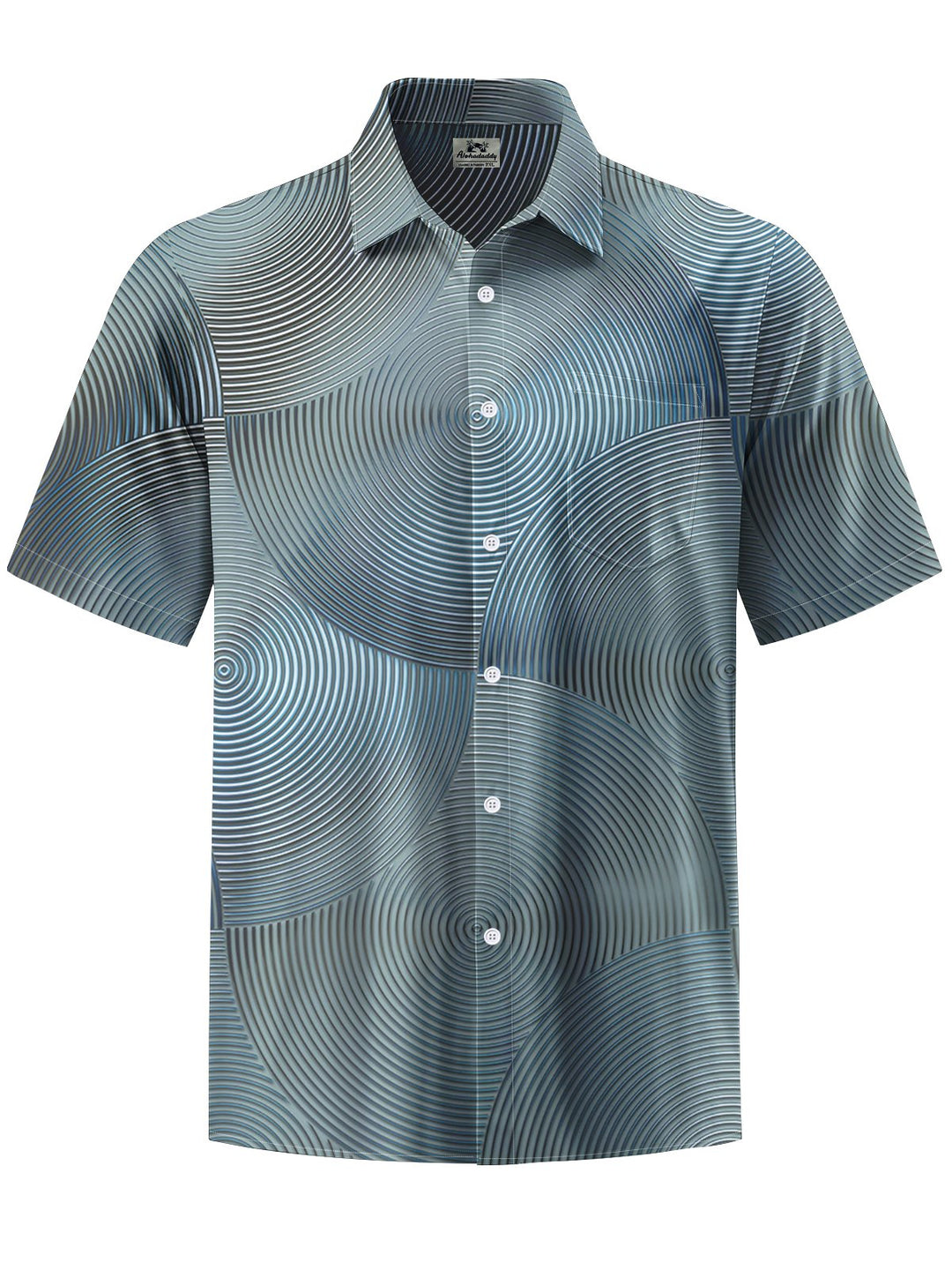 Alohadaddy® Casual Geometric Texture Art Print Chest Pocket Men Short Sleeve Shirt Big &amp; Tall