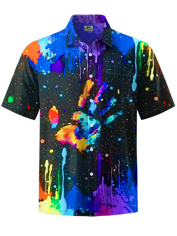 Alohadaddy® Casual Graffiti Palm Art Print Chest Pocket Men&