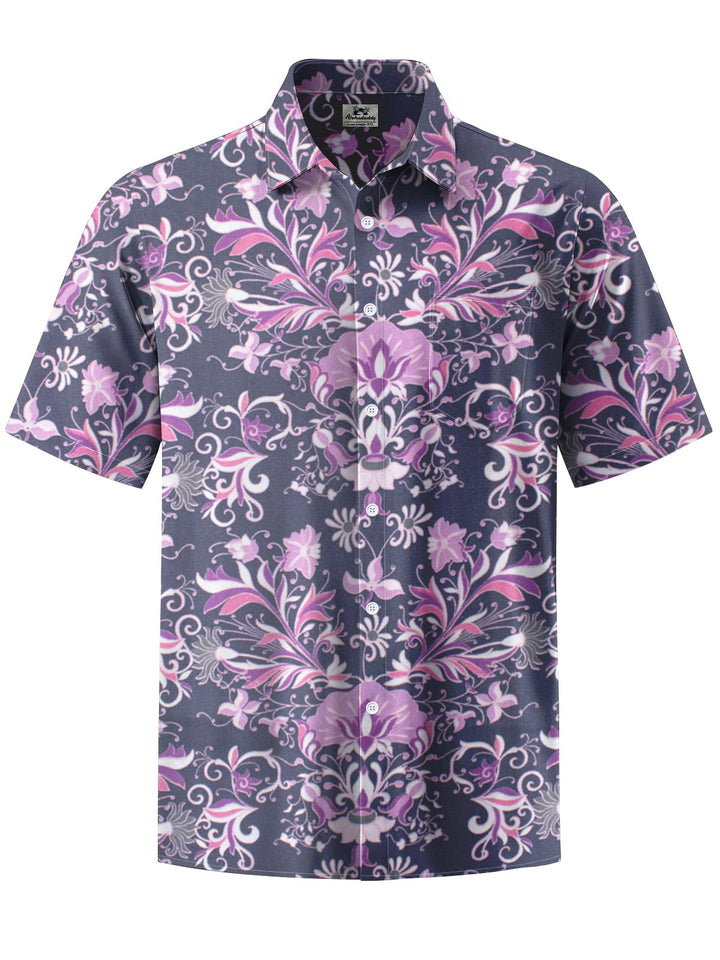 Alohadaddy® Casual Floral Art Print Chest Pocket Moisture-Wicking Men&