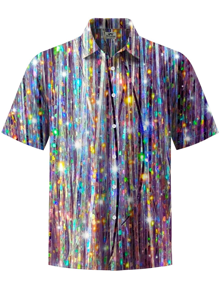 Alohadaddy® Casual Nightclub Stripes Neon Geometric Art Print Chest Pocket Men&