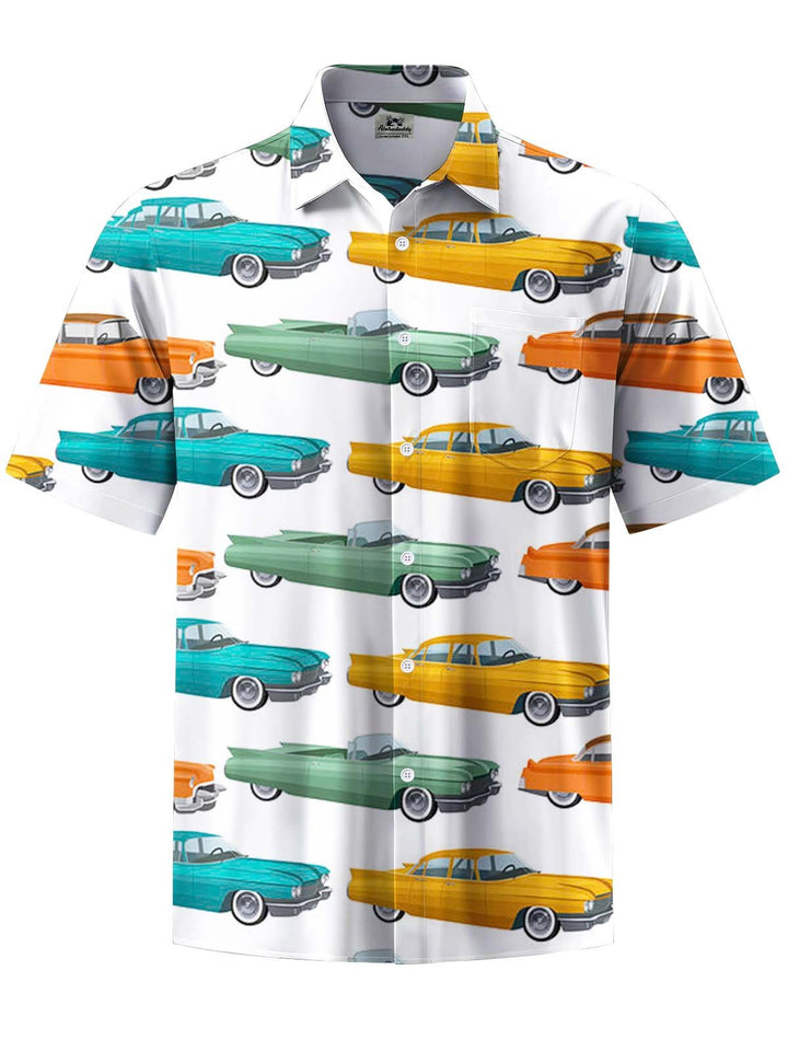 Alohadaddy® Casual Vintage Car Art Print Chest Pocket Men&