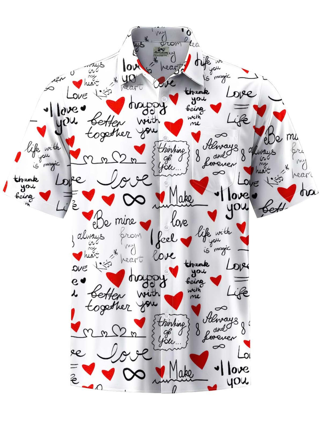 Alohadaddy® Casual Lettering Art Print Chest Pocket Stretch Men&