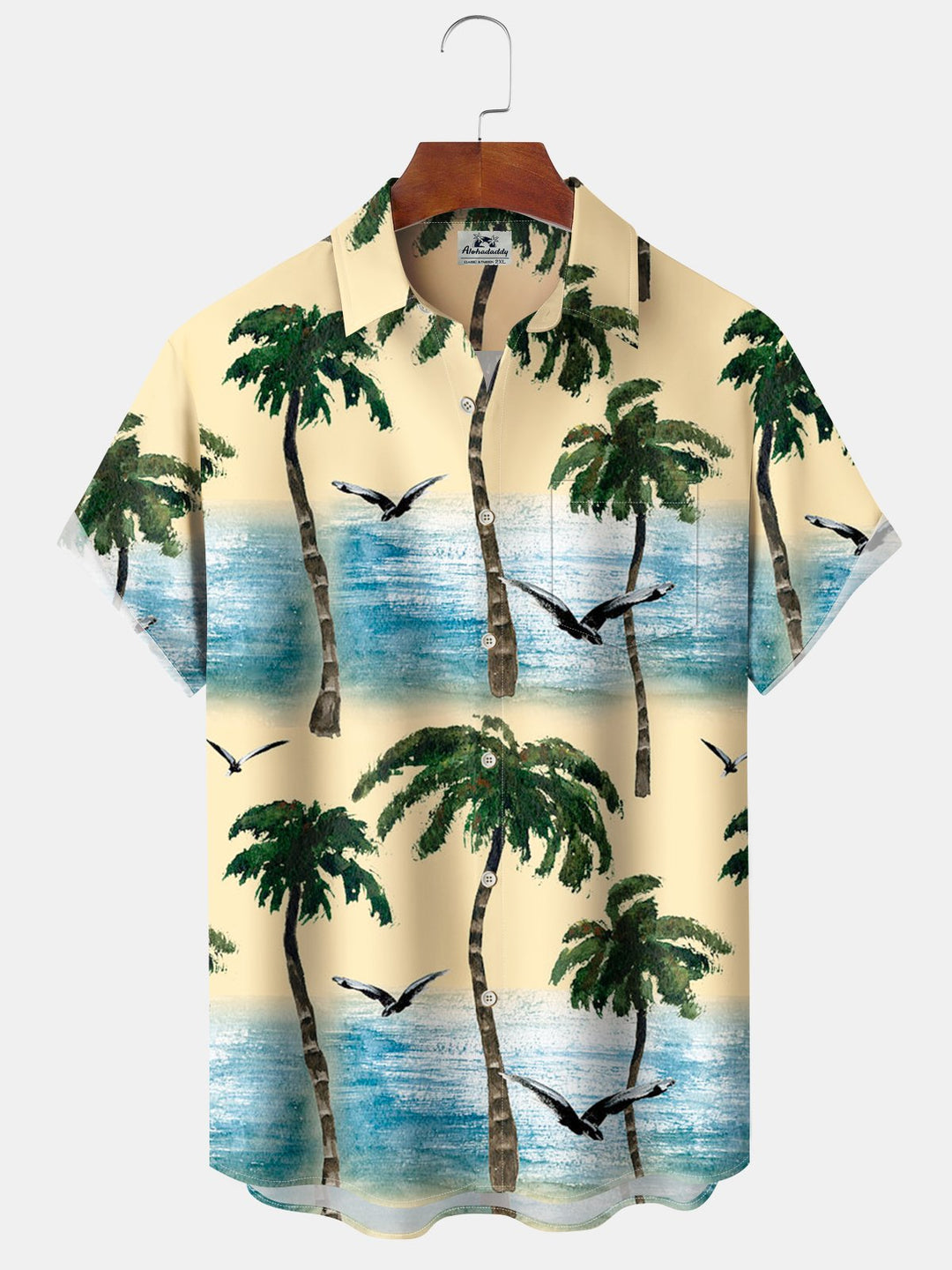 Alohadaddy® Hawaiian Vacation Palm Tree Print Pocket Button Elastic Men&