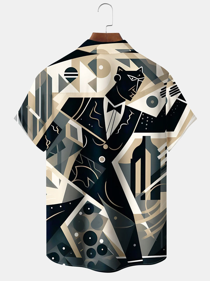 Alohadaddy® Retro Geometric Atom Print Pocket Elastic Button Men&