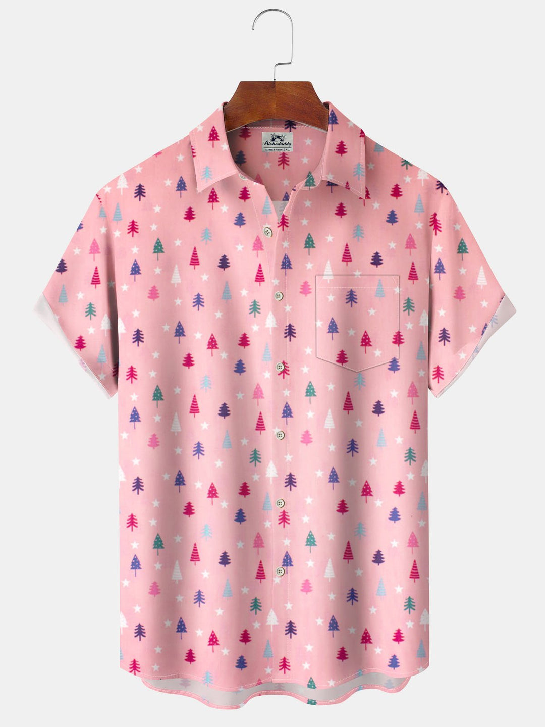 Alohadaddy® Christmas Fir Print Pocket Elastic Button Men&