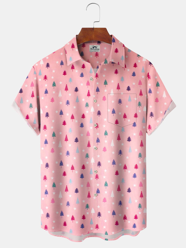 Alohadaddy® Christmas Fir Print Pocket Elastic Button Men&
