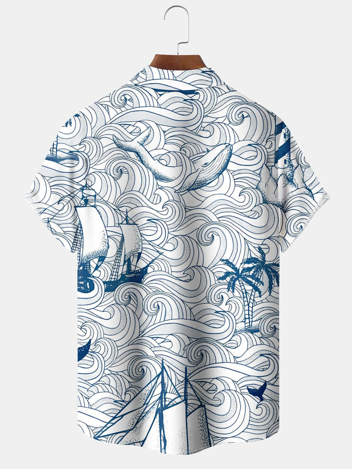 Alohadaddy® Vintage Ukiyo-e Sailboat Print Pocket Stretch Men&