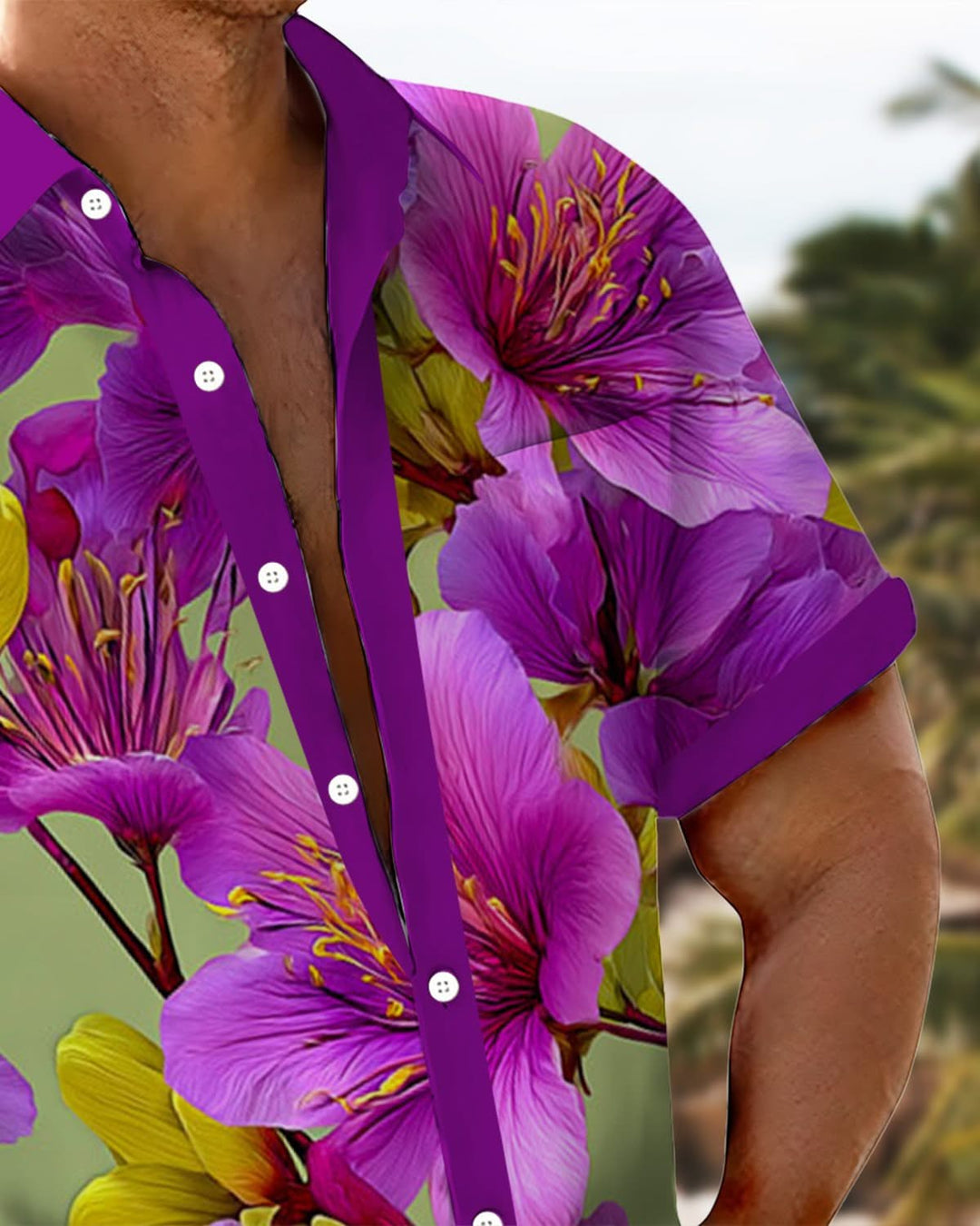 Alohadaddy® Vintage Floral Contrast Art Pocket Elastic Button Men&