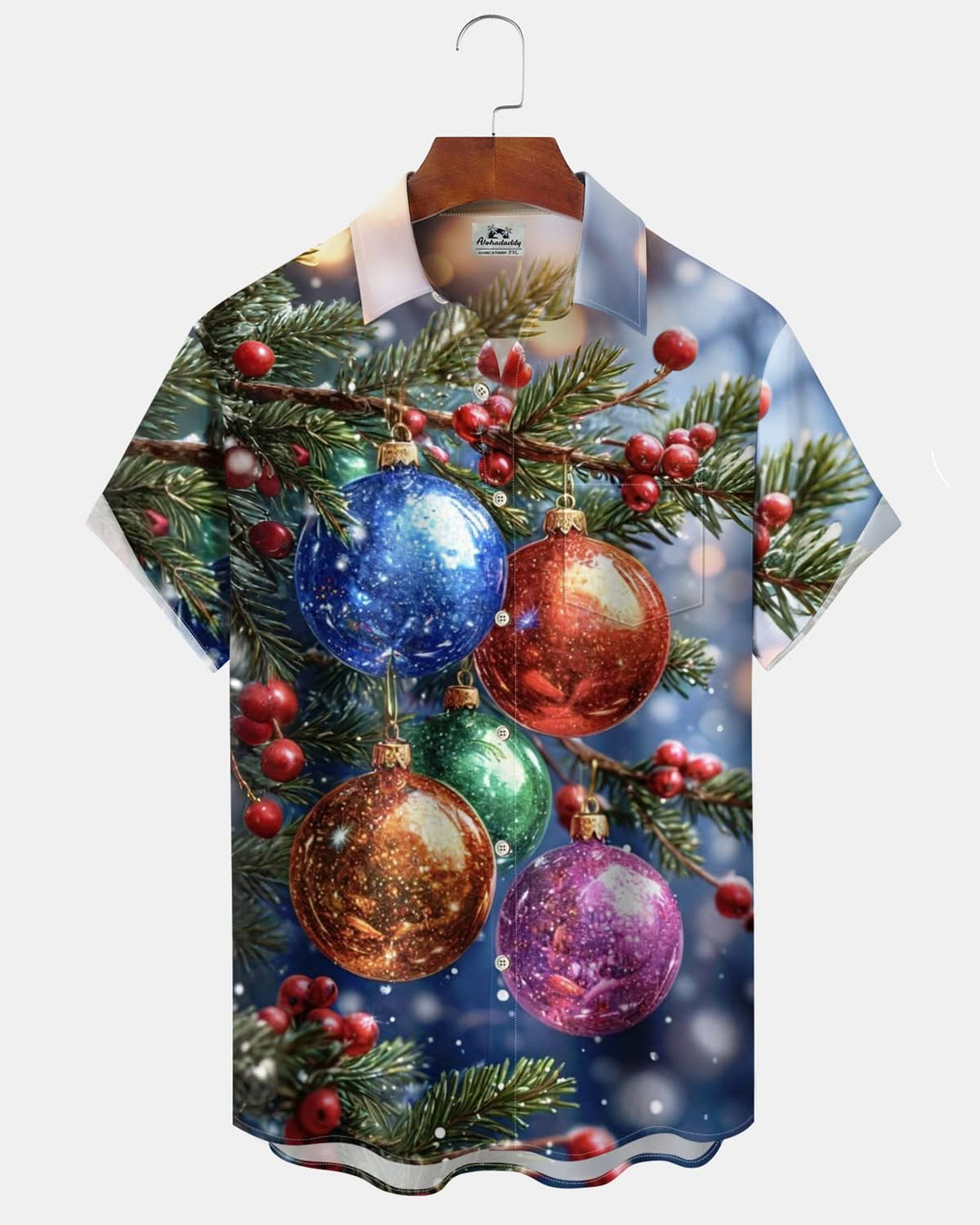 Alohadaddy® Christmas Tree Lights Printed Pocket Button Men&