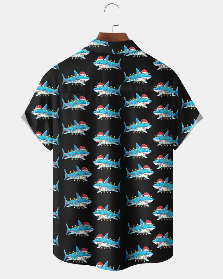 Alohadaddy® Christmas Shark Art Print Pocket Elastic Button Men&