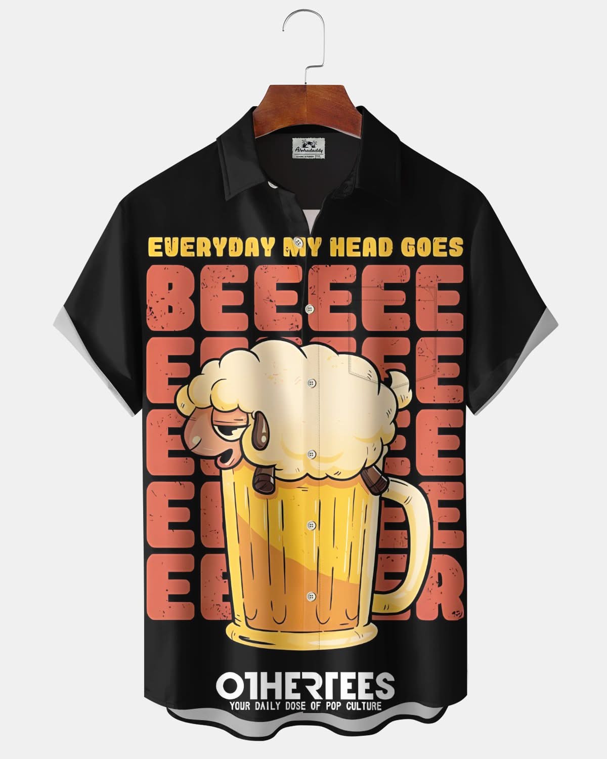 Alohadaddy® Retro Letter Beer Print Art Pockets with Elastic Buttons Men's Short Sleeve Shirt Big & Tall