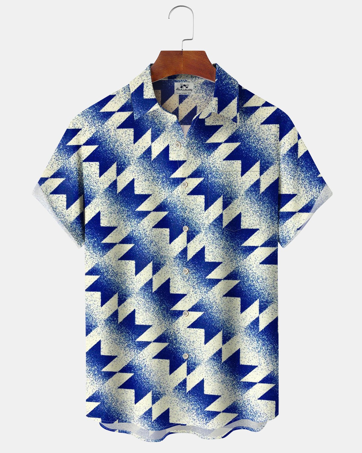 Alohadaddy® Casual Geometric Print Art Button Stretch Pocket Men's Short-Sleeve Shirt Big & Tall