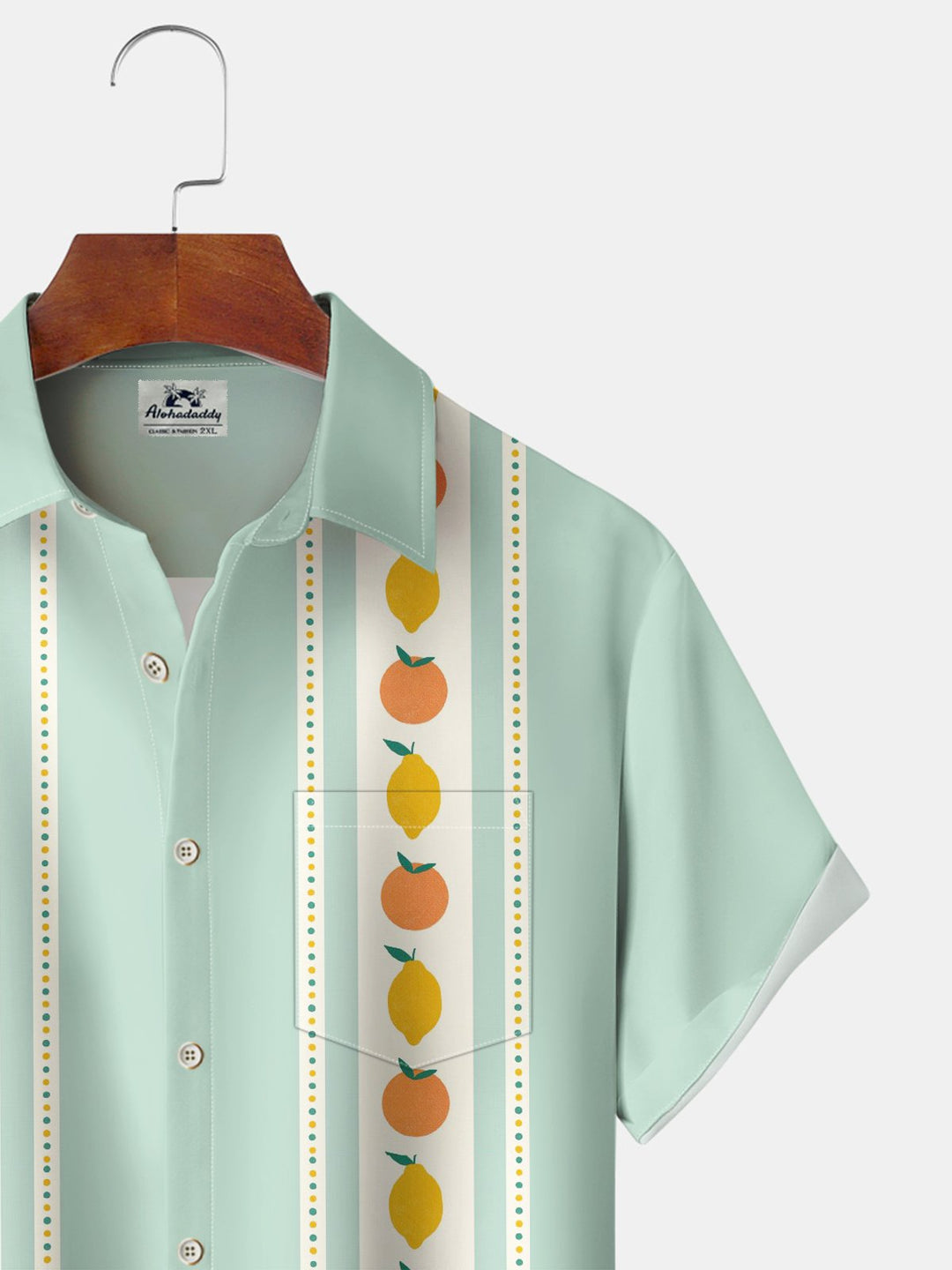 Alohadaddy® Fruit Stripe Art Print Chest Pocket Elasticity Hawaiian Short Sleeve Shirt Big &amp; Tall
