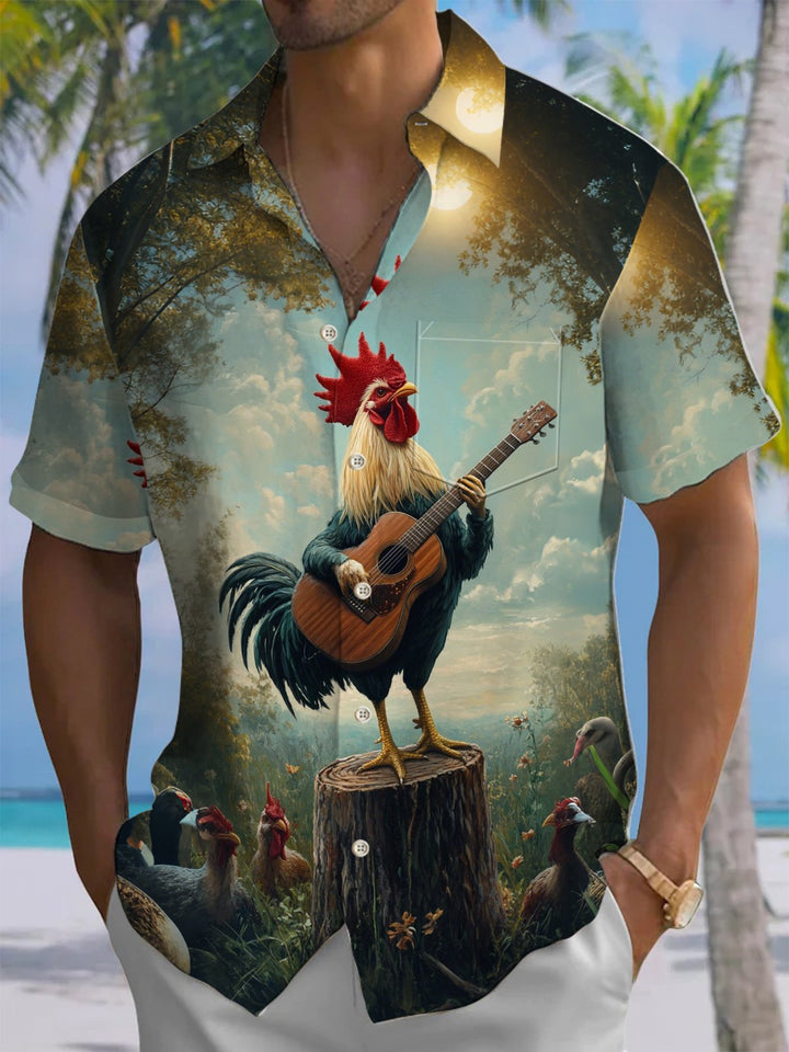 Alohadaddy® Vintage Rooster Guitar Print Art Pocket Stretch Men&